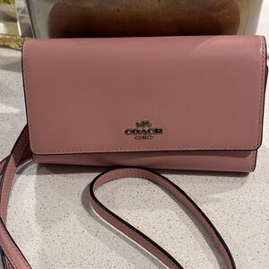 Pink Coach Crossbody purse/wallet on a chain.